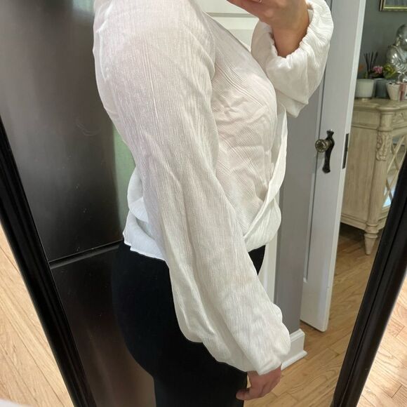Top Shop Wrap White Blouse Size 8 Medium puff sleeve - Picture 5 of 12